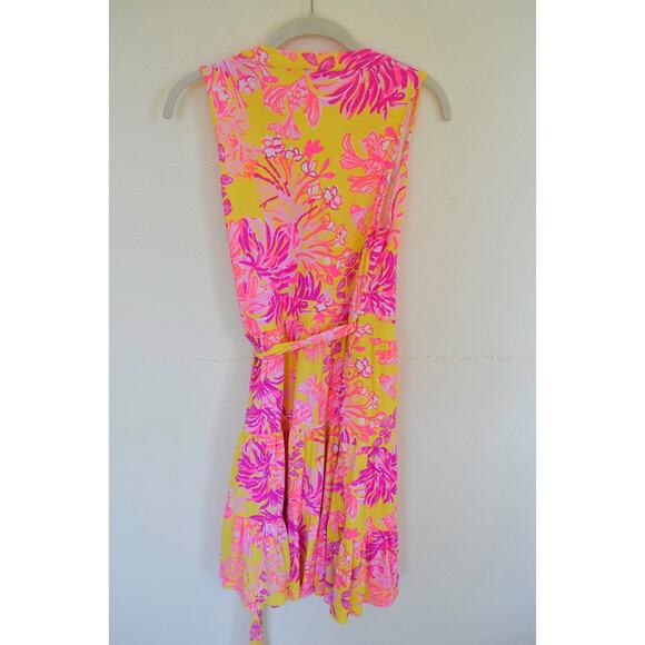 Lilly Pulitzer Folly Wrap Dress Pink Yellow XS Calla Yellow - Picture 7 of 7